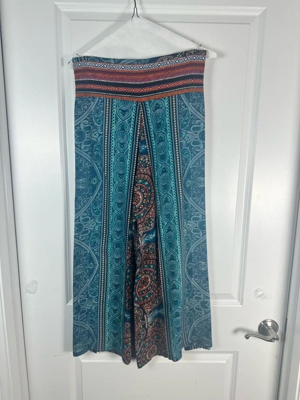 Boho Wide-Leg Printed Trousers - Blue Multi - Picture 4 of 7